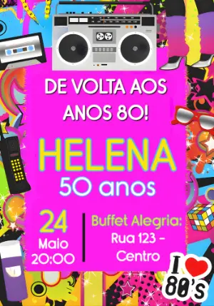 Convite de Aniversário Anos 80 Retrô Neon para Editar