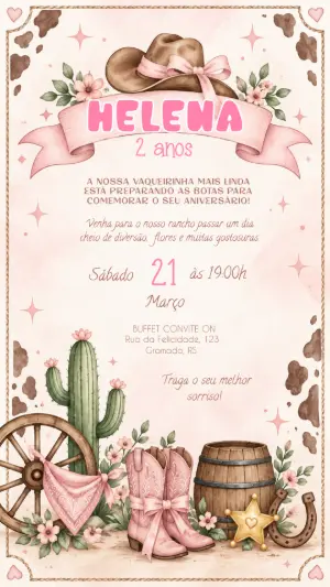 Convite de Aniversário Fazendinha Rosa Menina Editável