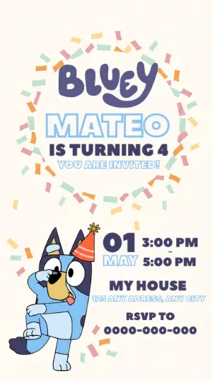Colorful Bluey Bingo Birthday Party Editable Invitation