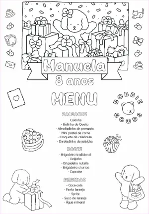Cardápio de Aniversário com Cães Fofos para Editar