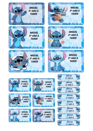 Kit de Etiquetas Escolares do Stitch para Editar e Imprimir