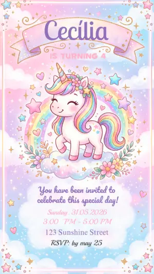 独角兽生日邀请函 – 静态 – Alegria no ar