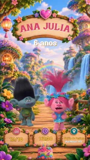Vídeo Convite Animado Falante Trolls para Aniversário