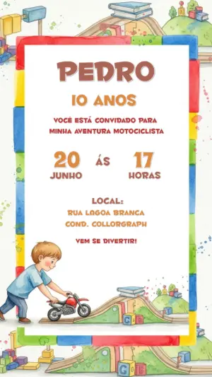 Convite de Aniversário Infantil Motocross Editável Online