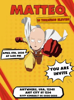One Punch Man Birthday Invitation | Editable Comic Style Template