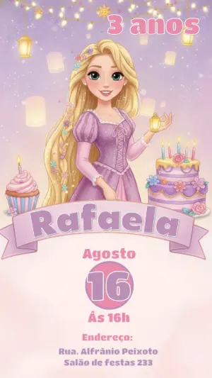 Convite de Aniversário Rapunzel Enrolados Editável Digital