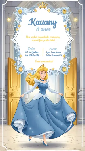 Convite Aniversário Bela Adormecida Princesa para Editar Online