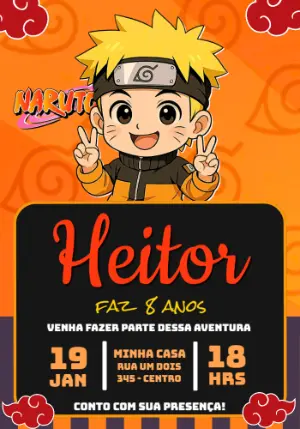 Convite de Aniversário Naruto Chibi Editável para Menino