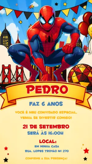 Convite de Aniversário Homem-Aranha Editável