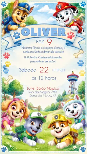 Invito di compleanno Paw Patrol – Statico – Felicity Artes