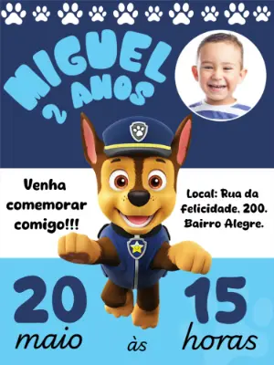 Invito di compleanno Paw Patrol – Statico – Bella Liz Convites