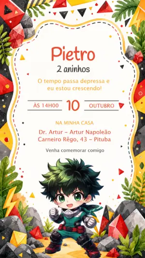 Convite de Aniversário My Hero Academia Editável