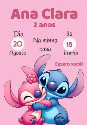 Convite de Aniversário Angel e Stitch para Editar Online