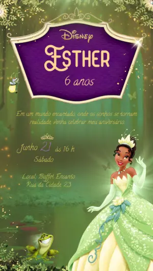 Convite de Aniversário Princesa Tiana Editável