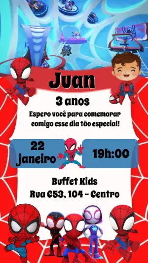 Vídeo Convite de Aniversário Spidey e Seus Amigos Editável