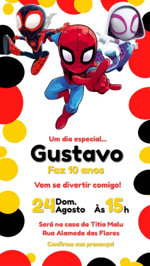 Convite Digital Spidey e Amigos para Aniversário Editável