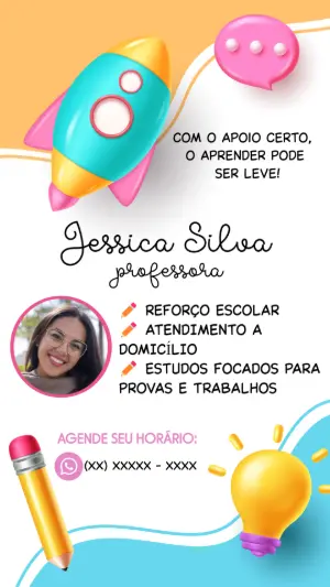 Cartão de Visita Aulas de Reforço com Foto para Editar Online