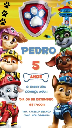 Convite Animado Patrulha Canina: O Filme para Editar e Enviar