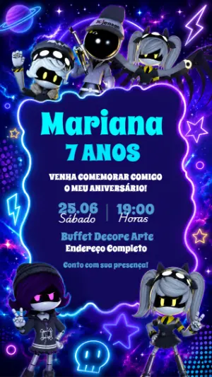 Convite de Aniversário Murder Drones Espacial para Editar