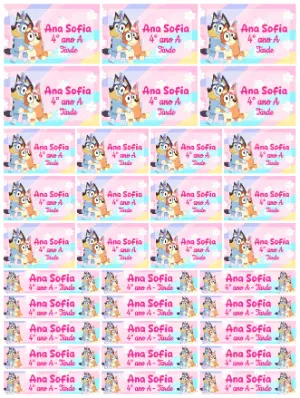 Etiqueta Escolar Bluey e Bingo Fofa para Editar e Imprimir