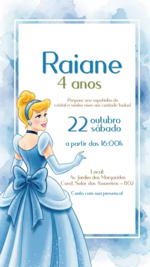 Convite de Aniversário Cinderela para Editar Online