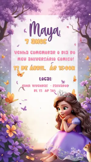 Convite de Aniversário Princesa Sofia para Editar Online