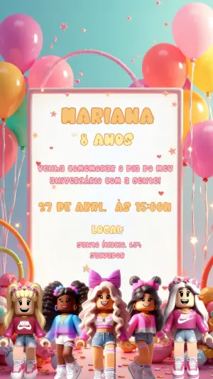 Convite de Aniversário Roblox Meninas para Editar Online