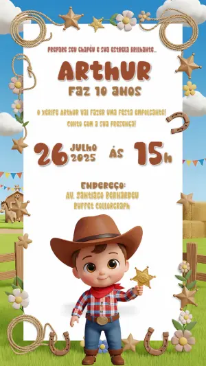 Convite Aniversário Xerife Cowboy para Editar Online