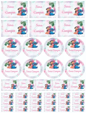 Kit de Etiquetas Editáveis Lilo & Stitch Tema Tropical Fofo