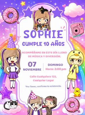 Invitación de Cumpleaños Lyna Vallejos para Editar