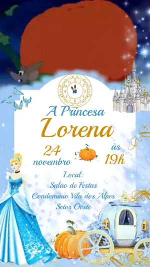 Convite Animado Aniversário Cinderela para Editar Online