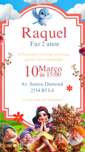 Convite Aniversário Branca de Neve para Editar Online