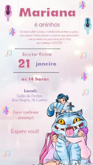 Invitation d'anniversaire KPop Demon Hunters – Statique – Felicity Artes