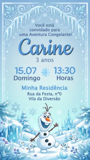 Convite de Aniversário Frozen com Olaf para Editar