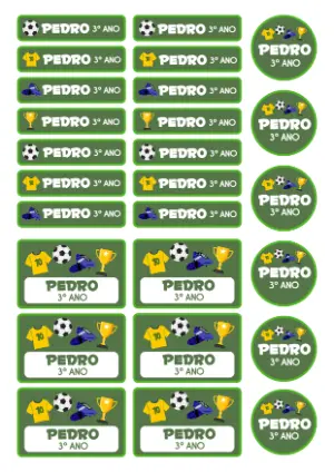Kit de Etiquetas Escolares Futebol Editável para Imprimir