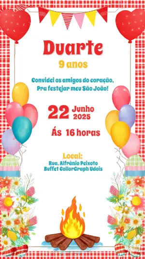 Convite Aniversário Festa Junina com Fogueira para Editar