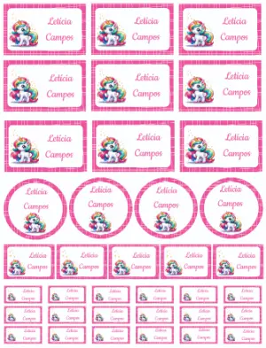 Etiquetas Escolares Unicórnio Colorido para Editar Online