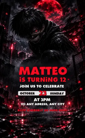 Tokyo Ghoul Ken Kaneki Birthday Invitation Template