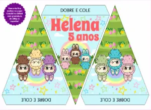 Cone de Festa Aniversário Labubu para Editar e Imprimir