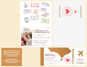 Convite de Casamento Criativo Tema Passaporte Editável