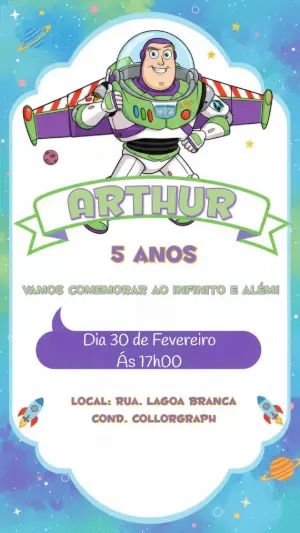 Convite Digital Aniversário Infantil Buzz Lightyear Editável