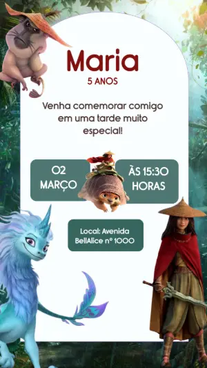 Convite Digital Infantil Tema Raya e o Último Dragão Editável