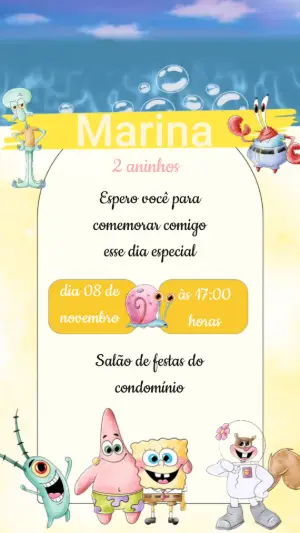Convite Animado Aniversário Bob Esponja para Editar Online