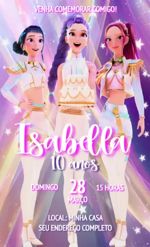 Convite de Aniversário Guerreiras do Kpop Editável