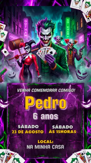 Convite de Aniversário Coringa e Vilões para Editar