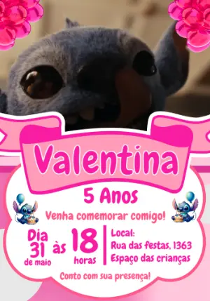 Convite Animado Aniversário Stitch Rosa para Editar Online