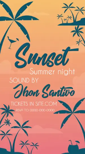 Editable Sunset Party Invitation with Tropical Palm Trees