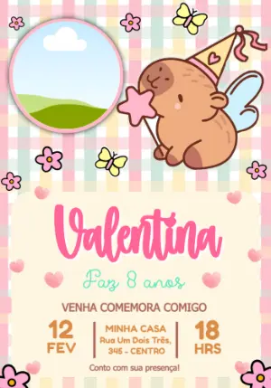 Convite de Aniversário Infantil Bichinho Fada Modelo com foto