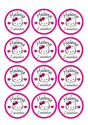 Adesivo Redondo Aniversário Hello Kitty para Editar Online