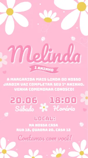Convite de Aniversário Margarida Rosa Delicado para Editar